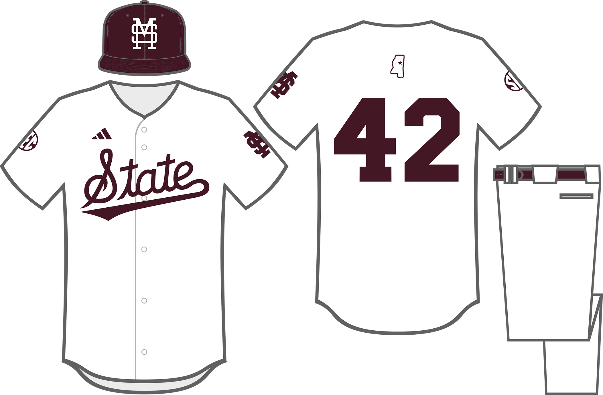 Bulldogs, Mississippi State Adidas Full Button Script Baseball Jersey